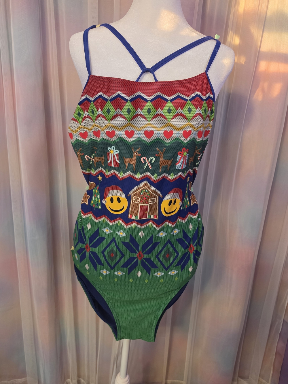 Dolphin Sporti Granny Sweater Ugly Christmas Sweater One Piece Swimsuit Size 40